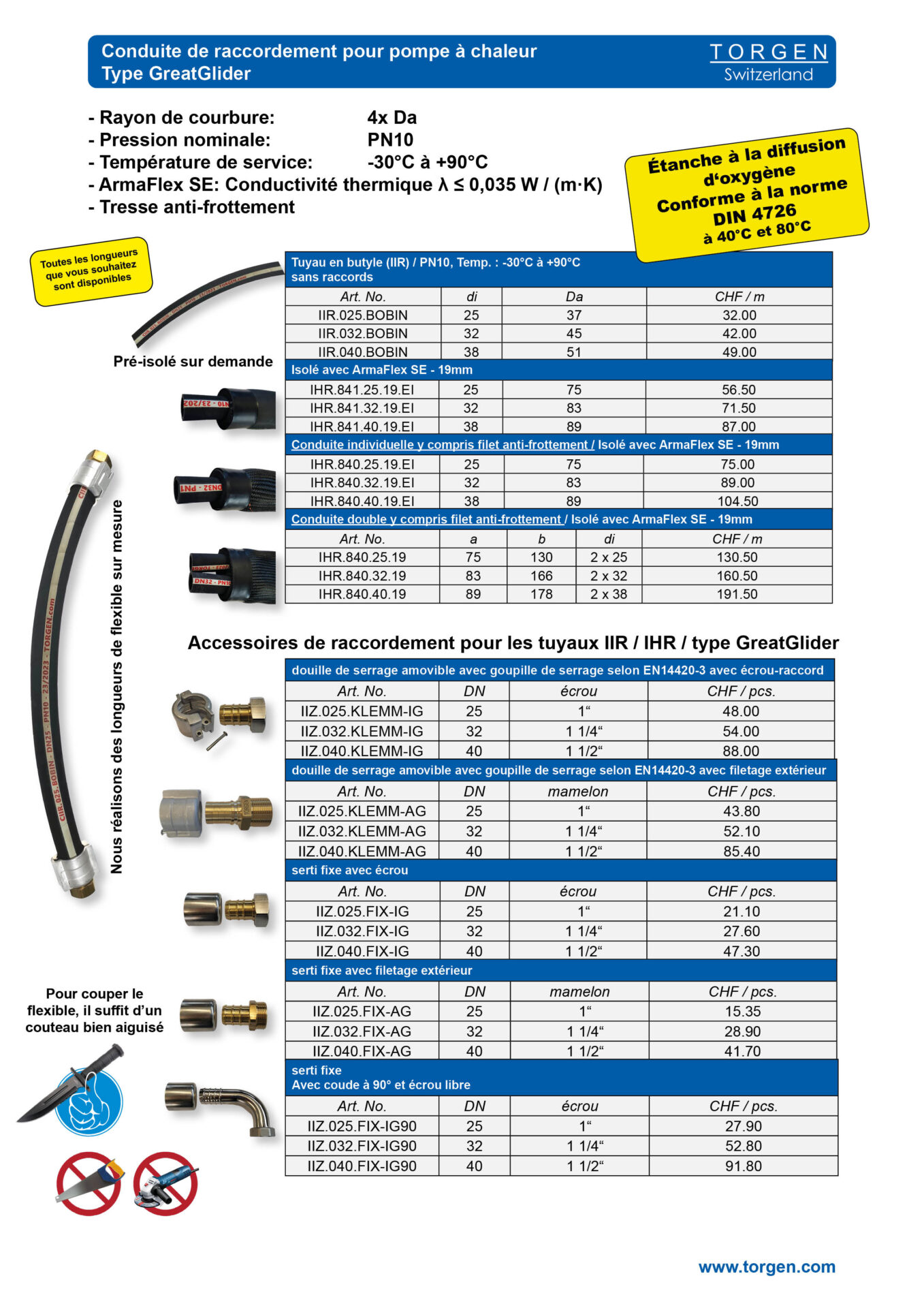 GreatGlider_Flyer_F Wärmepumpenleitung GreatGlider von Torgen Switzerland für flexible Wärmepumpenanschlüsse, Geräuschreduzierung und Schalldämmung.